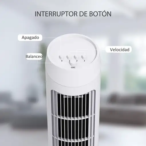 Ventilador de Torre 45W con 3 Velocidades Oscilación 70° Ø27x75 cm Blanco HOMCOM