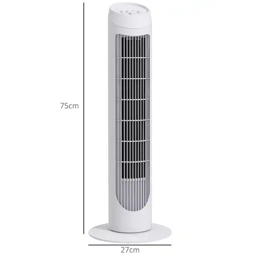 Ventilador de Torre 45W con 3 Velocidades Oscilación 70° Ø27x75 cm Blanco HOMCOM