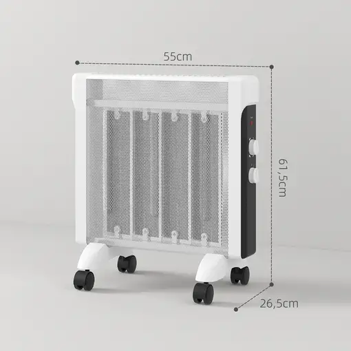 Radiador Eléctrico bajo Consumo 2000 W con Ruedas Panel Calefactor Blanco HOMCOM