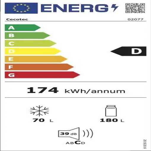 Nevera y congelador Independiente 250 L Blanco 02077 CECOTEC