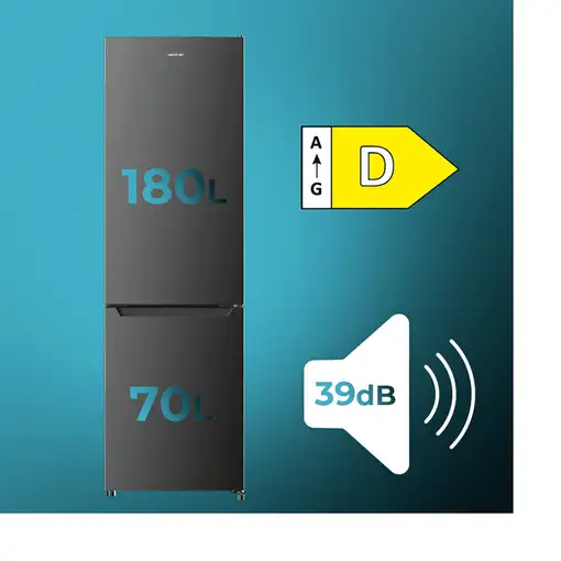 Nevera y congelador Independiente 250 L Acero inoxidable 02141 CECOTEC