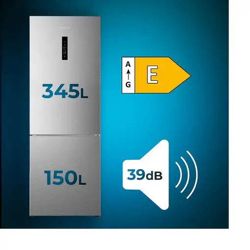 Nevera y congelador Independiente 495 L Acero inoxidable 02519 CECOTEC