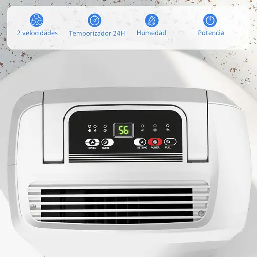 Deshumidificador Eléctrico 12L/día Depósito de Agua 2,5L Blanco HOMCOM