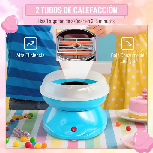 Máquina de Algodón de Azúcar 450W-550W con 10 Palitos para Fiestas Azul HOMCOM