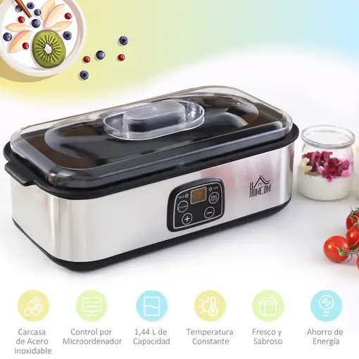 Yogurtera Capacidad 1,44L con 8 Tarros 180ml Temporizador y Termostato HOMCOM