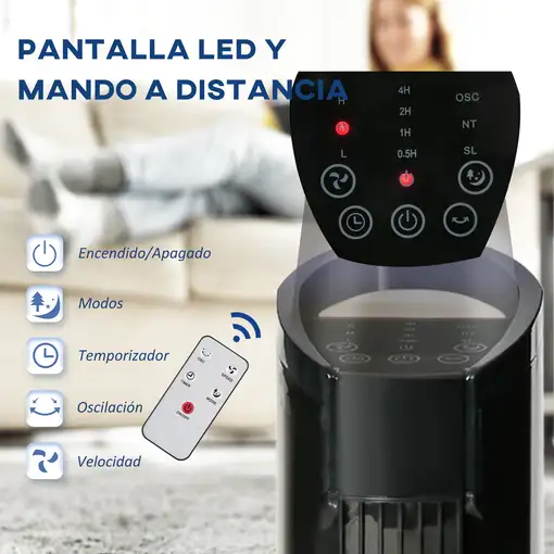 Ventilador de Torre 50W con Mando a Distancia Ø20x78,5 cm Negro HOMCOM