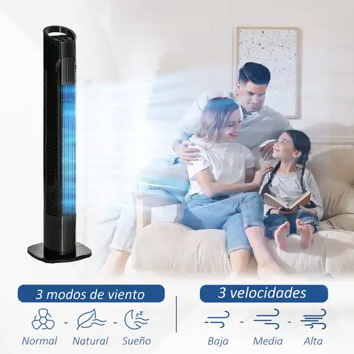 Ventilador de Torre 50W con Mando a Distancia Ø20x78,5 cm Negro HOMCOM