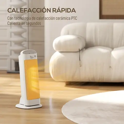 Calefactor Eléctrico Bajo Consumo 2000W con 4 Modos Termostato Regulable HOMCOM