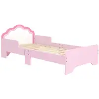Cama Infantil 70x140 cm con Barrera Anticaídas y Somier Rosa ZONEKIZ Cama Infantil 70x140 cm con Barrera Anticaídas y Somier Rosa ZONEKIZ