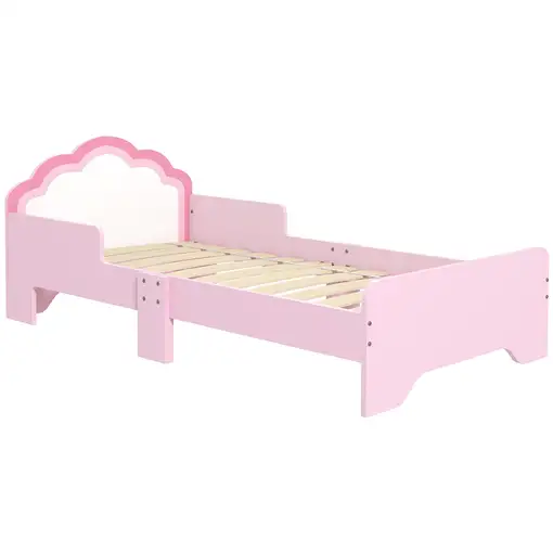 Cama Infantil 70x140 cm con Barrera Anticaídas y Somier Rosa ZONEKIZ Cama Infantil 70x140 cm con Barrera Anticaídas y Somier Rosa ZONEKIZ