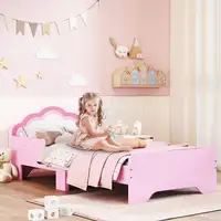 Cama Infantil 70x140 cm con Barrera Anticaídas y Somier Rosa ZONEKIZ Cama Infantil 70x140 cm con Barrera Anticaídas y Somier Rosa ZONEKIZ