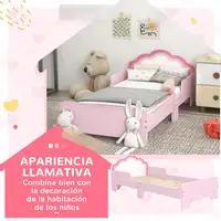Cama Infantil 70x140 cm con Barrera Anticaídas y Somier Rosa ZONEKIZ Cama Infantil 70x140 cm con Barrera Anticaídas y Somier Rosa ZONEKIZ