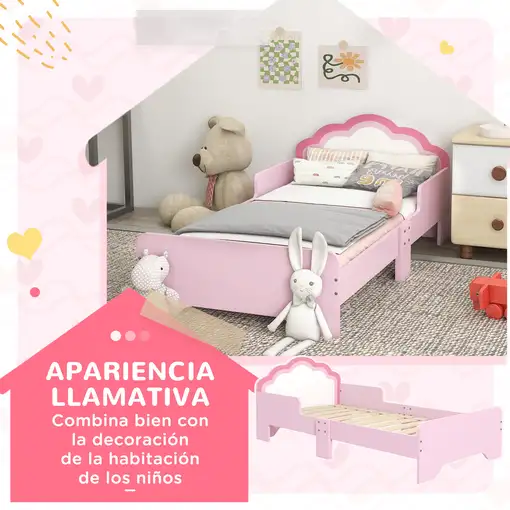 Cama Infantil 70x140 cm con Barrera Anticaídas y Somier Rosa ZONEKIZ