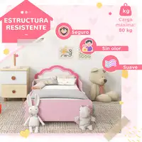 Cama Infantil 70x140 cm con Barrera Anticaídas y Somier Rosa ZONEKIZ Cama Infantil 70x140 cm con Barrera Anticaídas y Somier Rosa ZONEKIZ