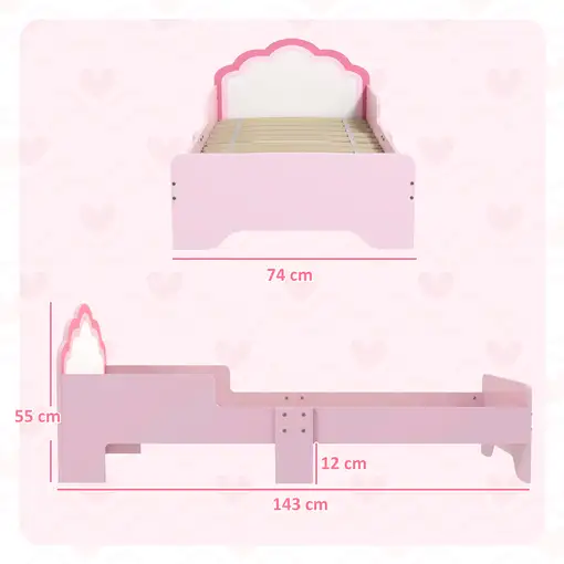 Cama Infantil 70x140 cm con Barrera Anticaídas y Somier Rosa ZONEKIZ