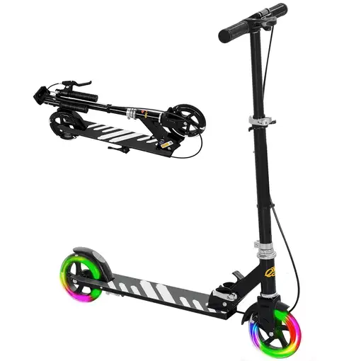 Patinete Plegable para Niños de 3-8 Años 2 Ruedas con LED Luces Negro AIYAPLAY