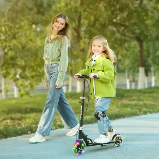 Patinete Plegable para Niños de 3-8 Años 2 Ruedas con LED Luces Negro AIYAPLAY