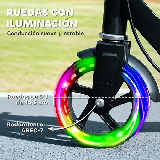 Patinete Plegable para Niños de 3-8 Años 2 Ruedas con LED Luces Negro AIYAPLAY