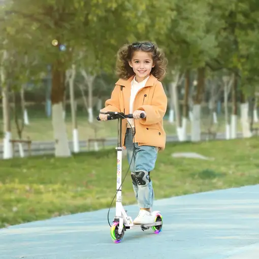Patinete Plegable para Niños de 3-8 Años 2 Ruedas con LED Luces Blanco AIYAPLAY