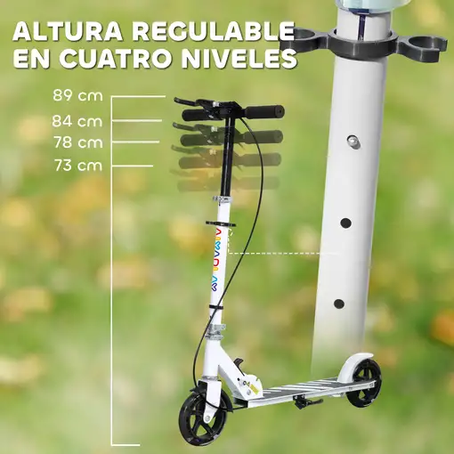 Patinete Plegable para Niños de 3-8 Años 2 Ruedas con LED Luces Blanco AIYAPLAY