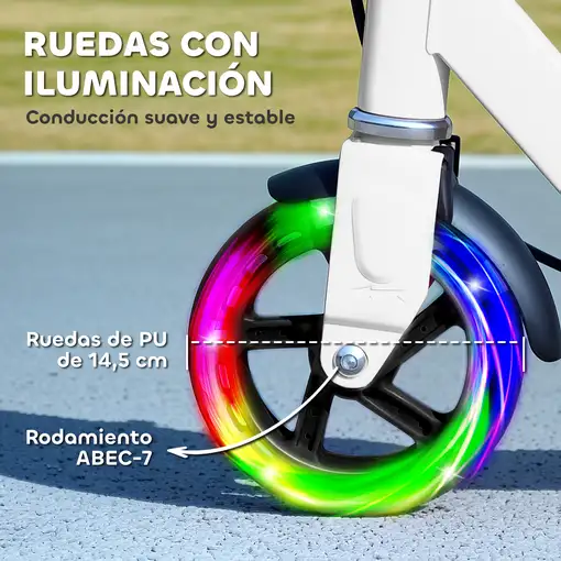 Patinete Plegable para Niños de 3-8 Años 2 Ruedas con LED Luces Blanco AIYAPLAY