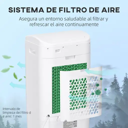 Enfriador de Aire Portátil 3 en 1 Control Remoto 37x32x78 cm Blanco HOMCOM