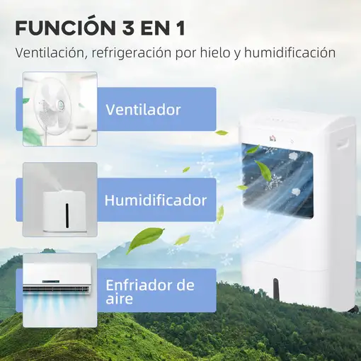 Enfriador de Aire Portátil 3 en 1 Control Remoto 37x32x78 cm Blanco HOMCOM