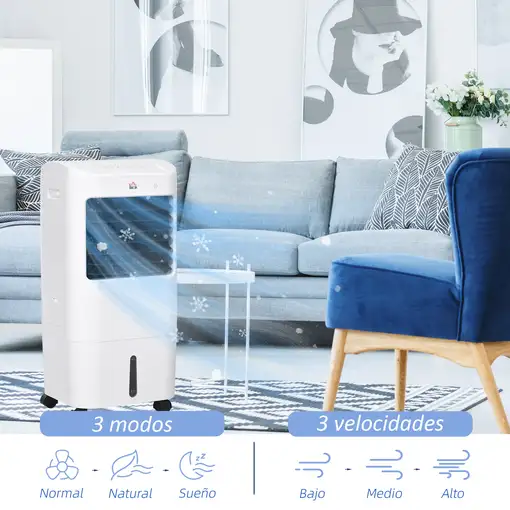 Enfriador de Aire Portátil 3 en 1 Control Remoto 37x32x78 cm Blanco HOMCOM