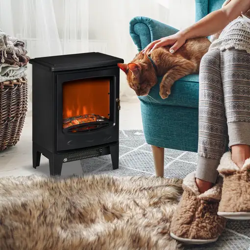 Chimenea Eléctrica 900/1800W Llama Simulada y Termostato 39x26x54,8 cm HOMCOM