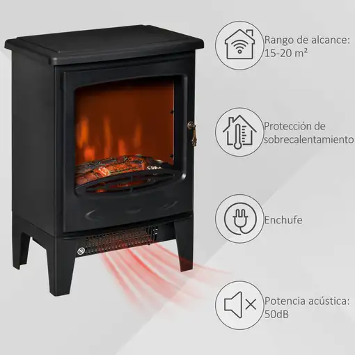 Chimenea Eléctrica 900/1800W Llama Simulada y Termostato 39x26x54,8 cm HOMCOM
