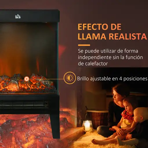 Chimenea Eléctrica 1000W/2000W con Llama LED Ajustable 40,5x20x62cm Negro HOMCOM