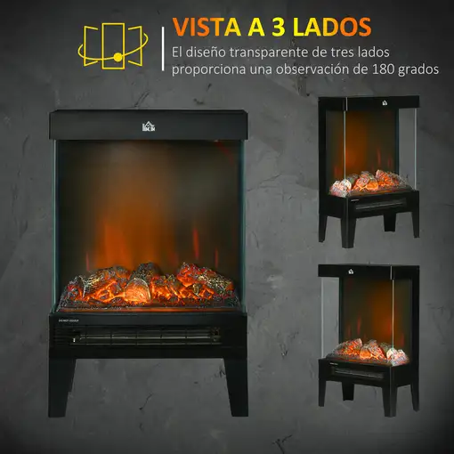 Chimenea Eléctrica 1000W/2000W con Llama LED Ajustable 40,5x20x62cm Negro HOMCOM