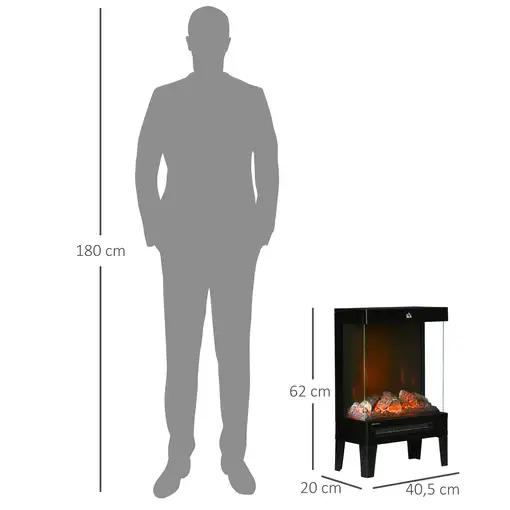 Chimenea Eléctrica 1000W/2000W con Llama LED Ajustable 40,5x20x62cm Negro HOMCOM