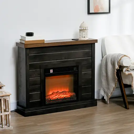 Chimenea Eléctrica 1800W con Efecto de Llama para Sala 30 m² Gris Oscuro HOMCOM