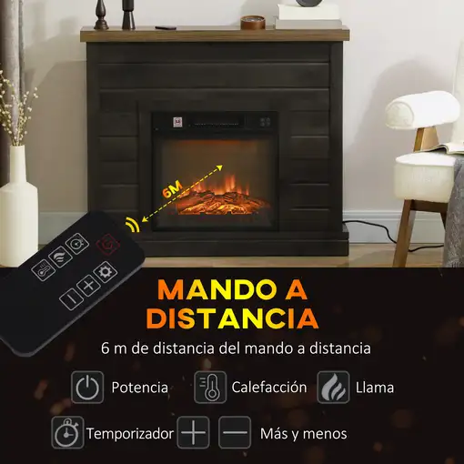 Chimenea Eléctrica 1800W con Efecto de Llama para Sala 30 m² Gris Oscuro HOMCOM