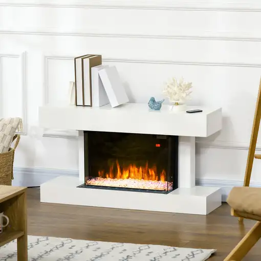 Chimenea Eléctrica Silencioso 1000W/2000W 98x27x54,5 cm Blanco HOMCOM