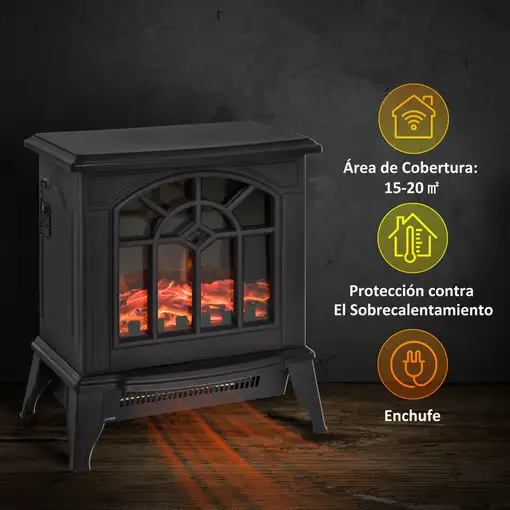 Chimenea Eléctrica Pie 1000/2000W Movible Decorativo Llama LED Termostato HOMCOM