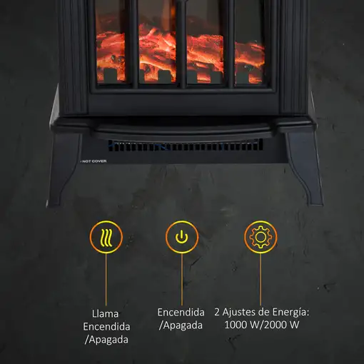 Chimenea Eléctrica Pie 1000/2000W Movible Decorativo Llama LED Termostato HOMCOM