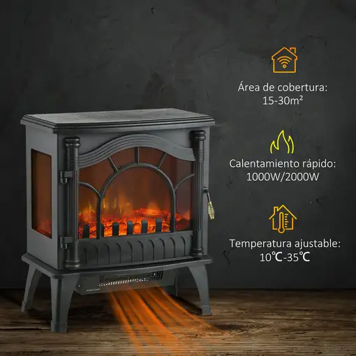 Chimenea Eléctrica 1000W/2000W para Sala 15-30 m² 55x31x58 cm Negro HOMCOM