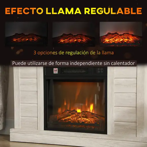 Chimenea Eléctrica 1800W con Efecto de Llama para Sala 30 m² Madera Clara HOMCOM