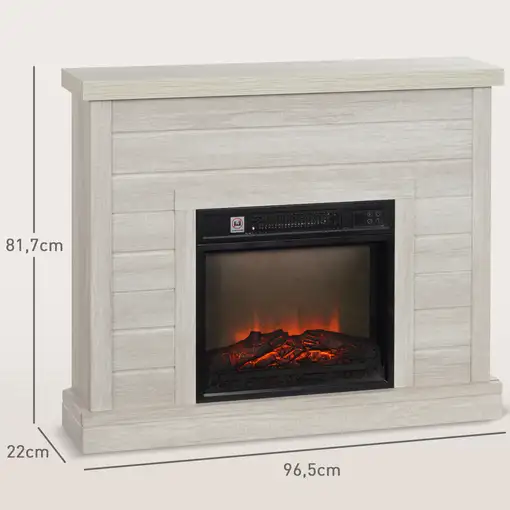 Chimenea Eléctrica 1800W con Efecto de Llama para Sala 30 m² Madera Clara HOMCOM