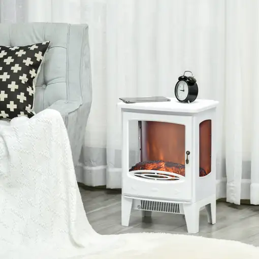 Chimenea Eléctrica 900W/1800W con Ventanas 39x26x54,8 cm Blanco HOMCOM