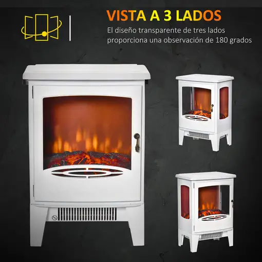 Chimenea Eléctrica 900W/1800W con Ventanas 39x26x54,8 cm Blanco HOMCOM