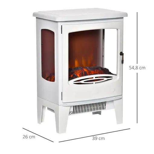Chimenea Eléctrica 900W/1800W con Ventanas 39x26x54,8 cm Blanco HOMCOM