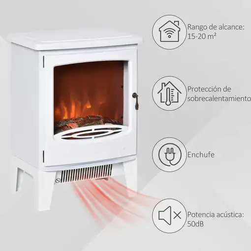 Chimenea Eléctrica 900/1800W Llama Simulada y Termostato 39x26x54,8 cm HOMCOM