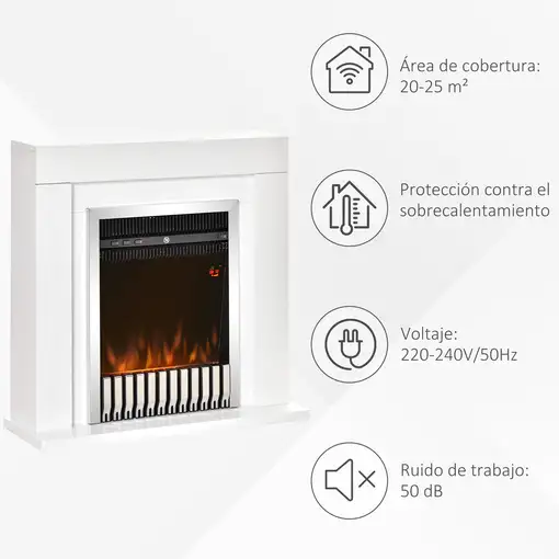 Chimenea Eléctrica 1000/2000W con Llama Mando a Distancia Temporizador HOMCOM