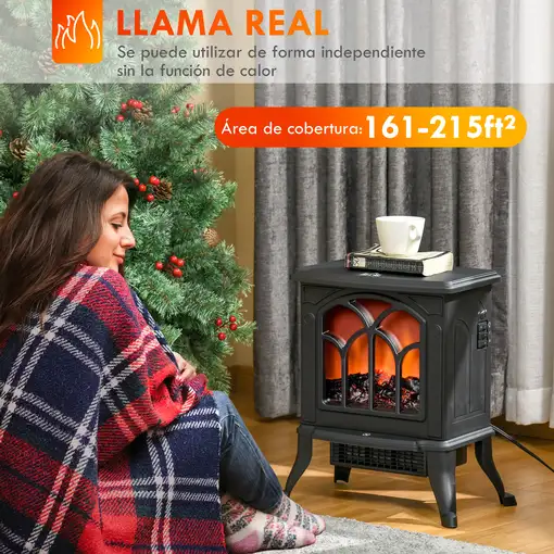 Chimenea Eléctrica de Pie 750/1500 W Área de Cobertura 15-20 m² Negro HOMCOM