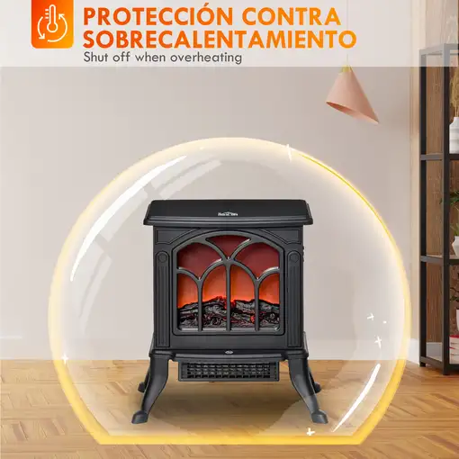 Chimenea Eléctrica de Pie 750/1500 W Área de Cobertura 15-20 m² Negro HOMCOM
