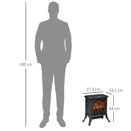 Chimenea Eléctrica de Pie 750/1500 W Área de Cobertura 15-20 m² Negro HOMCOM