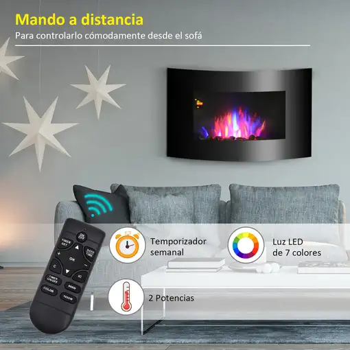 Chimenea Eléctrica de Pared 900/1800W Llama Protección Sobrecalentamiento HOMCOM